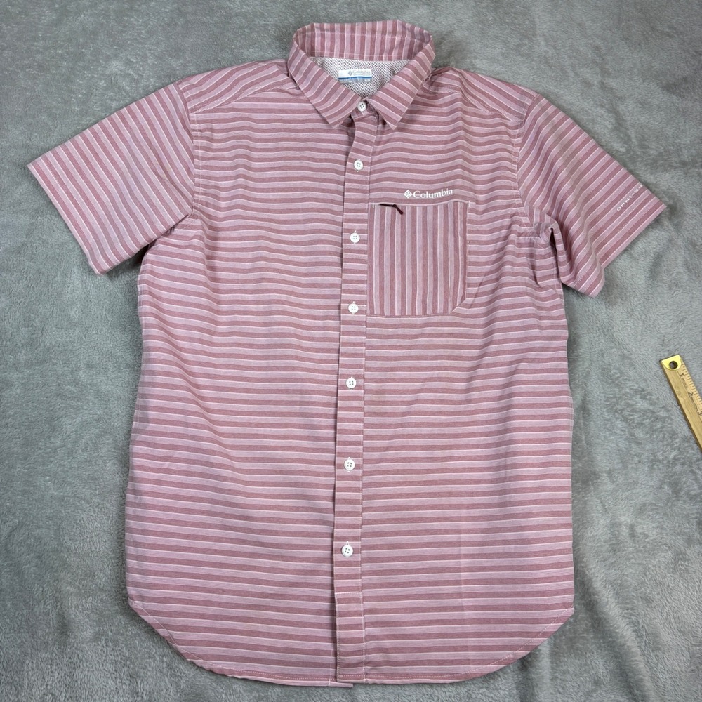 Columbia Shirts Mens Medium Omni-Shade Striped Short‎ Sleeve Hiking Red White